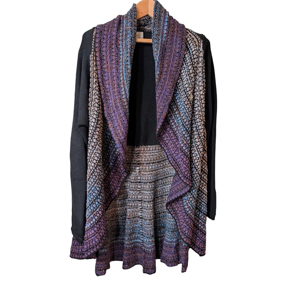 Kamana Womens XL Open Front Cardigan Purple Blue Space Dye Draped Shawl Sweater